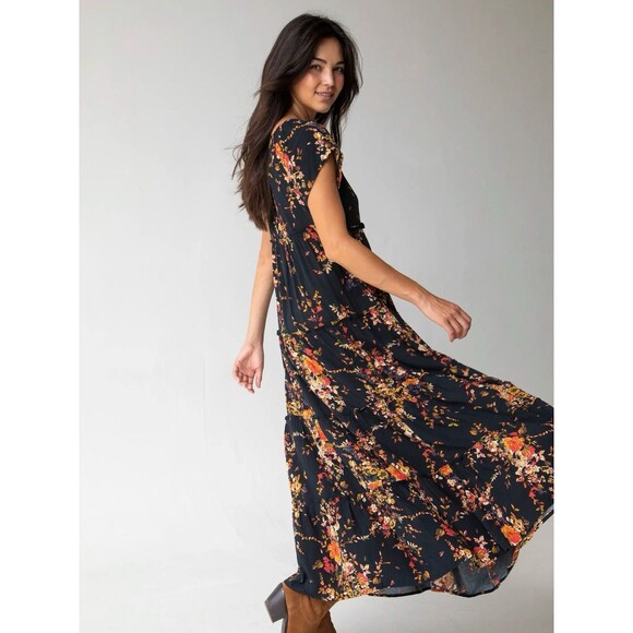 NWT NATURAL LIFE Berkley Maxi Dress Black Floral Boho Chic Hippie Indie Size S - Picture 3 of 9